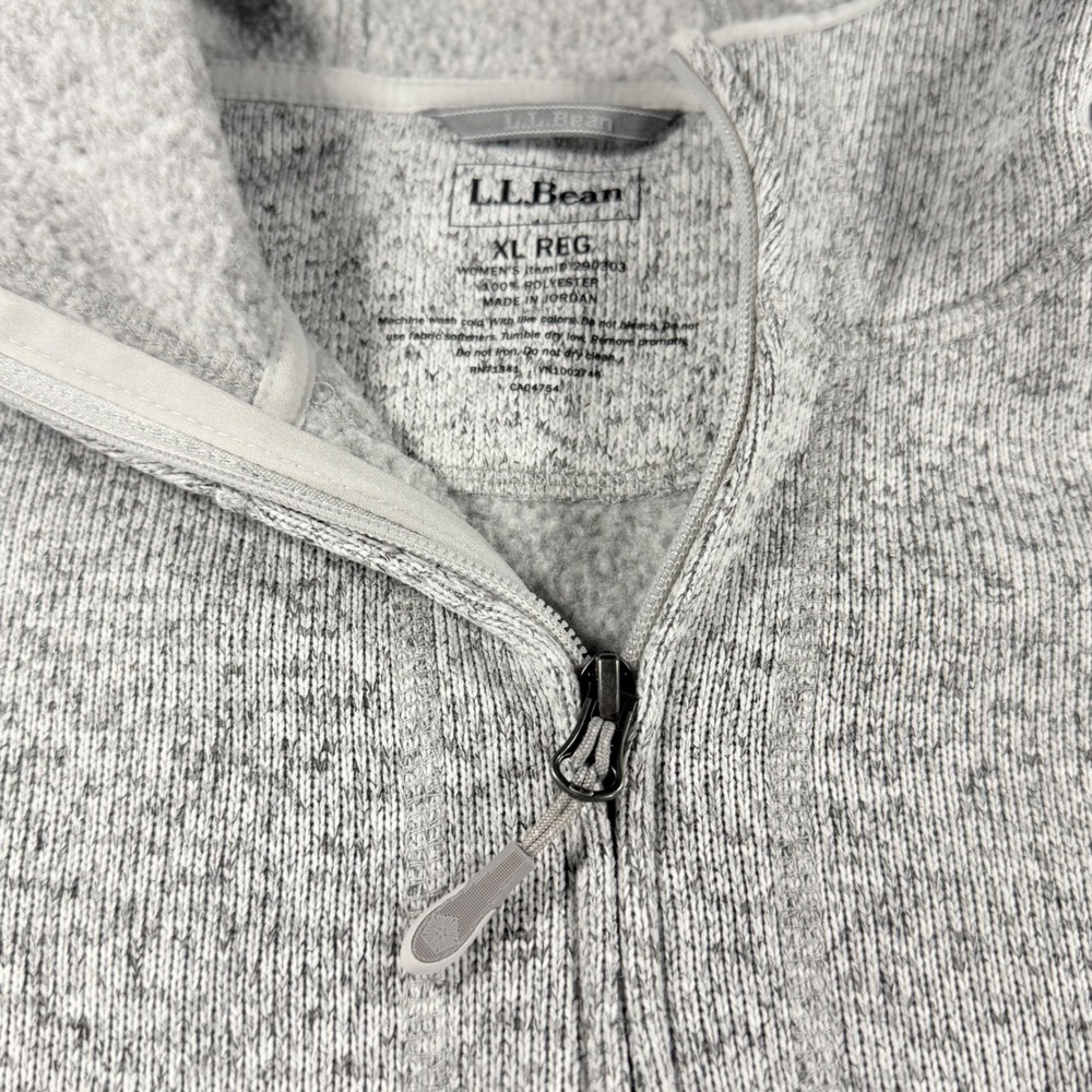 LL Bean Womens XL Sweater Fleece Full Zip Hoodie Light Gray Heather - Picture 3 of 9